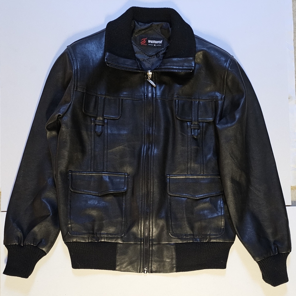 Wanwest Women's Black Leather Medium Size jacket